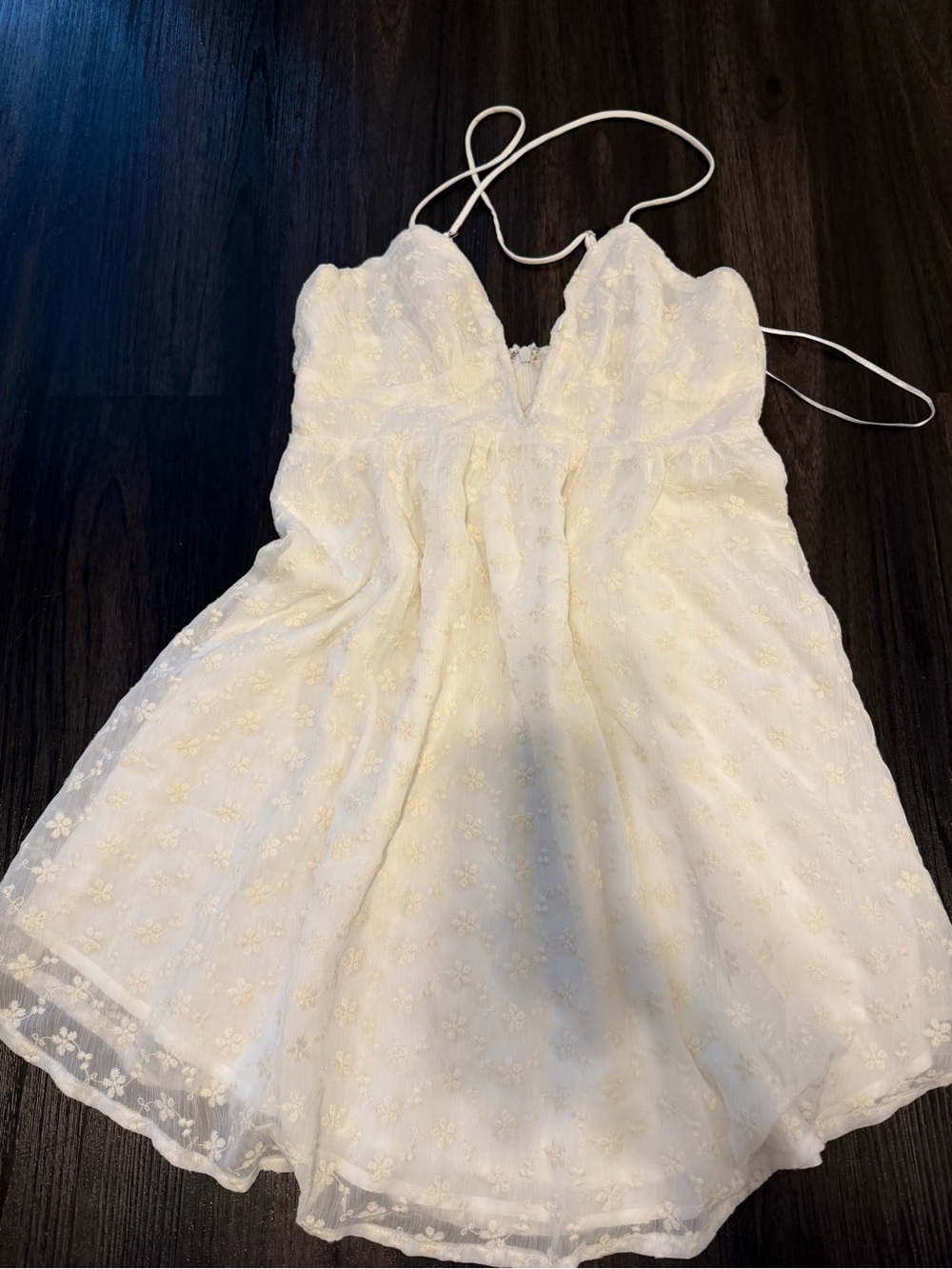 White Floral Eyelet Mini Dress with Spaghetti Straps